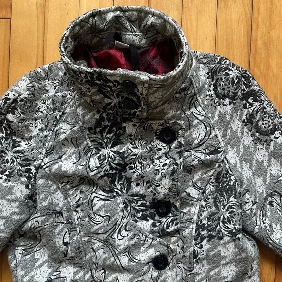 Desigual Checkered Long Trench Coat Size Medium Houndstooth Womens red lining - Picture 10 of 12